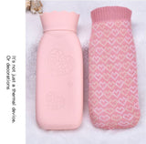 Factory Custom High Quality Eco-Friendly Silicone Hot Water Bag Large Size with Flannel Cover Cute Hand Warmer  Water Rubber Bottles